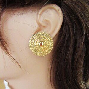 Vintage Monet goldtone round button classic clip on earrings - Mid Century